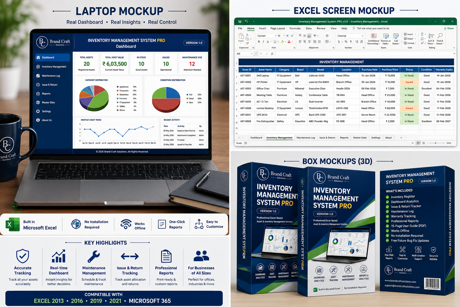 Inventory Management PRO workbook, dashboard and product presentation